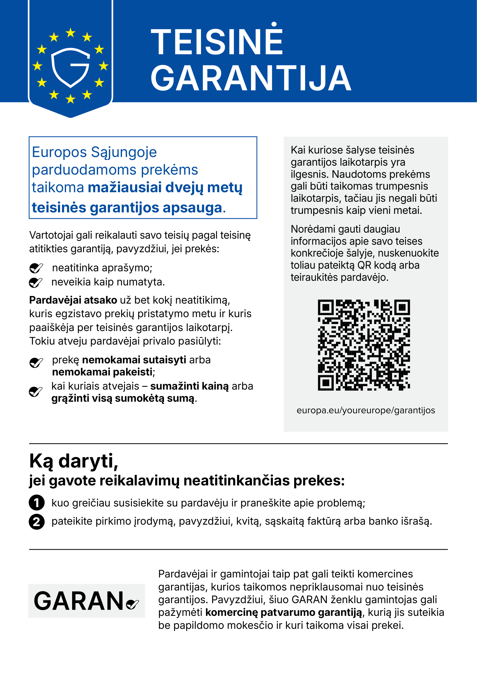 Pranešimas apie teisinę dvejų metų atitikties garantiją ES