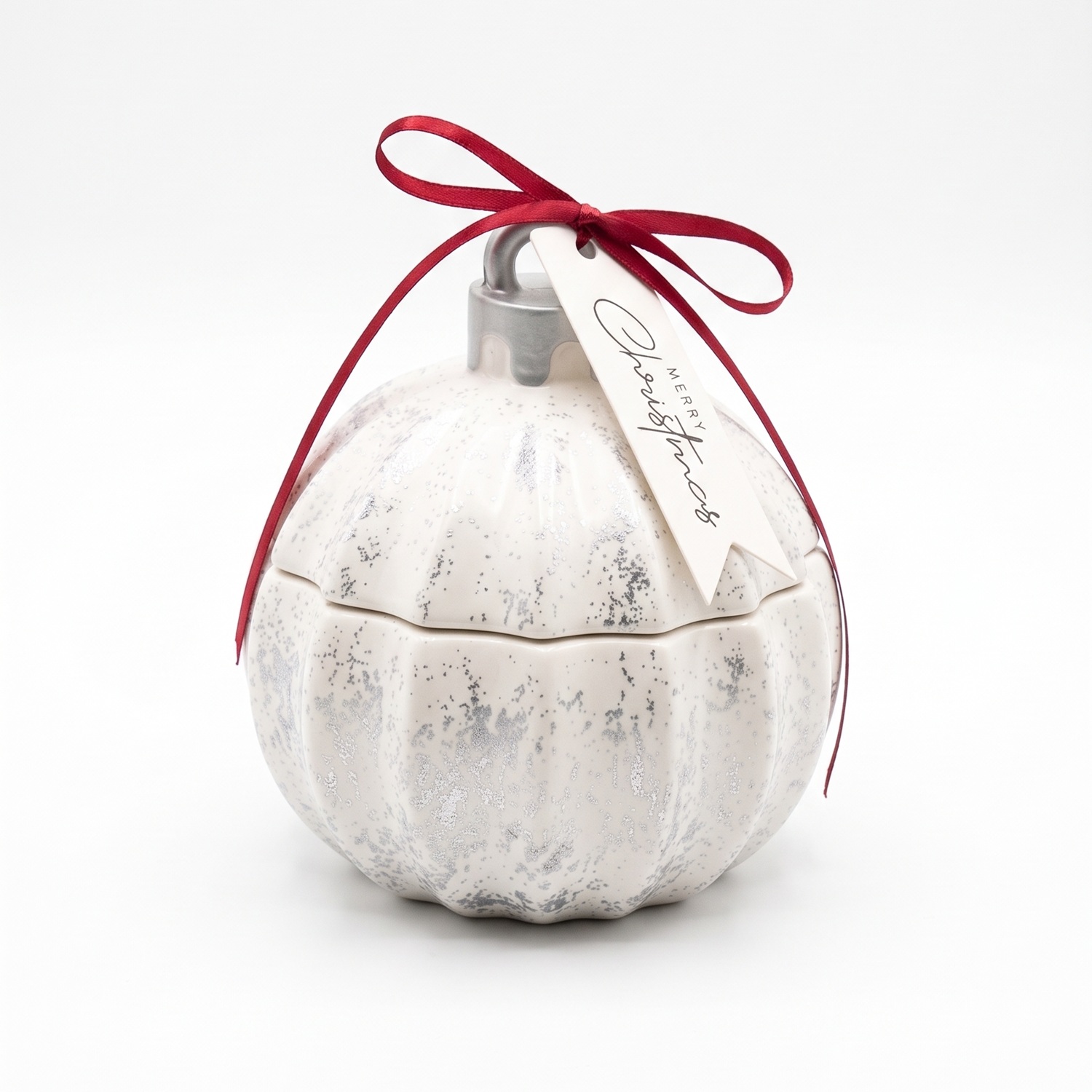 Žvakė Christmas Bauble Glitter MINI – Balta / Sidabrinė / Žiemos stebuklas
