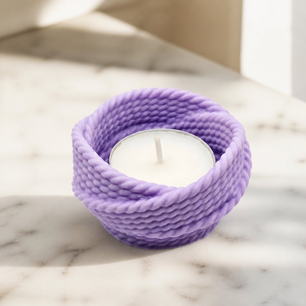 Dizaino žvakidė ir lėkštė Verpalai – Violetinė