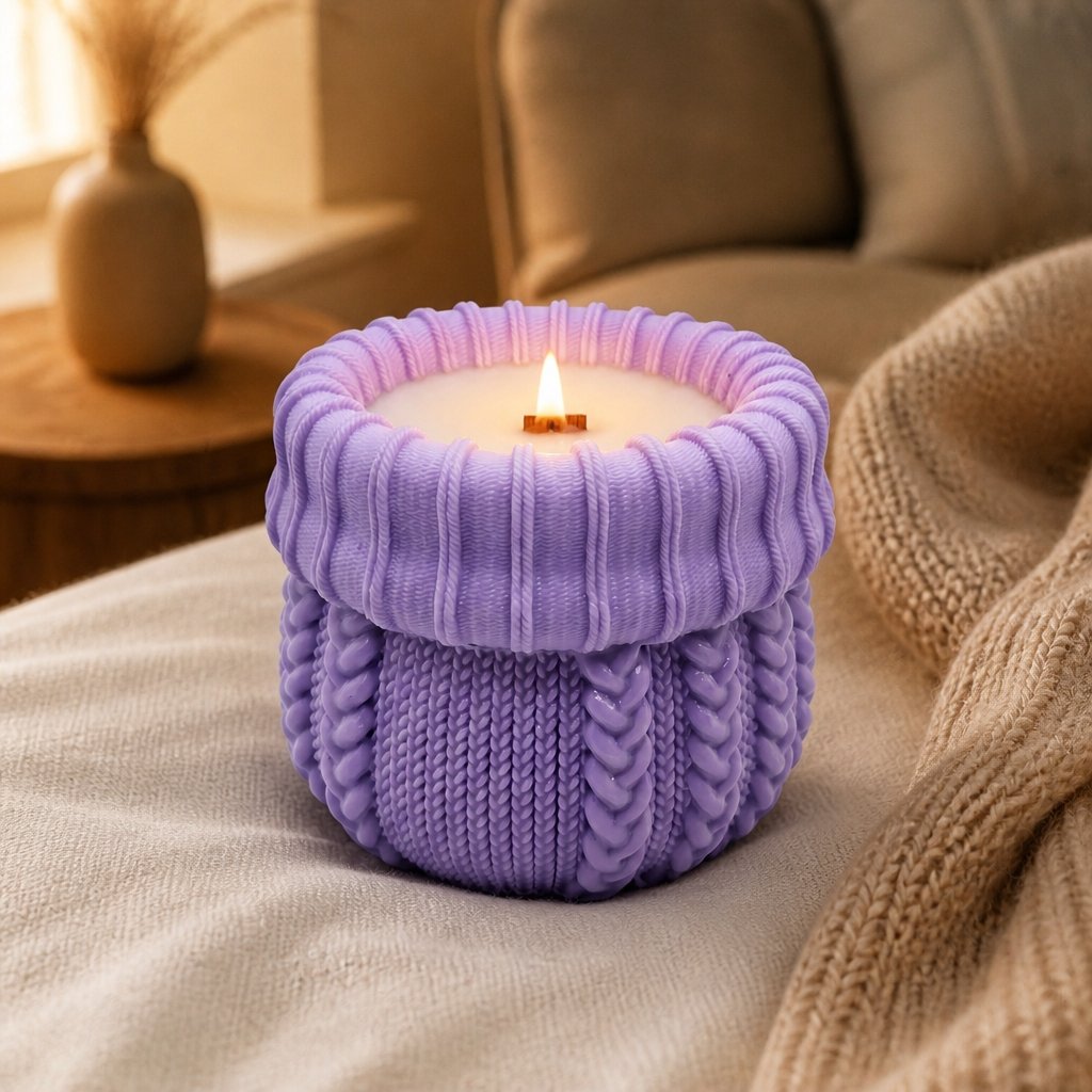 Žvakė Megztinis - Violetinė / Žiemos Magija
